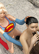 Ponytailed brunette was banged by an awful monster when a heroic helper supergirl saved her
