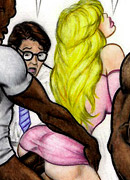 Cartoon blonde cutie in short pink dress gets ass fucked right in front of her hubby.