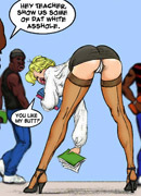 White toon teacher in miniskirt and stockings is a real cock teaser for her black students.